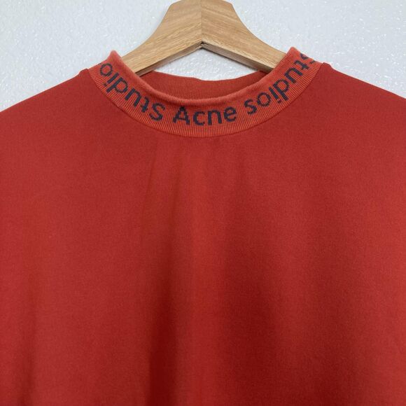 Acne Studios Shirt Mens Large Red NAVID Mock Neck Logo Collar Designer Tee - Picture 5 of 16